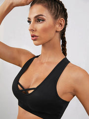 Skinny Wrap Hollow Solid Color Spaghetti-Neck Sports Bra