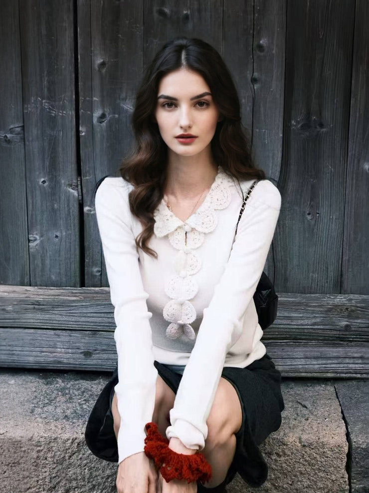 Jennifer Ruffle Collar Crochet Cardigan