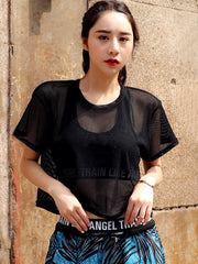 Loose Hollow Mesh Solid Color Round-Neck T-Shirts