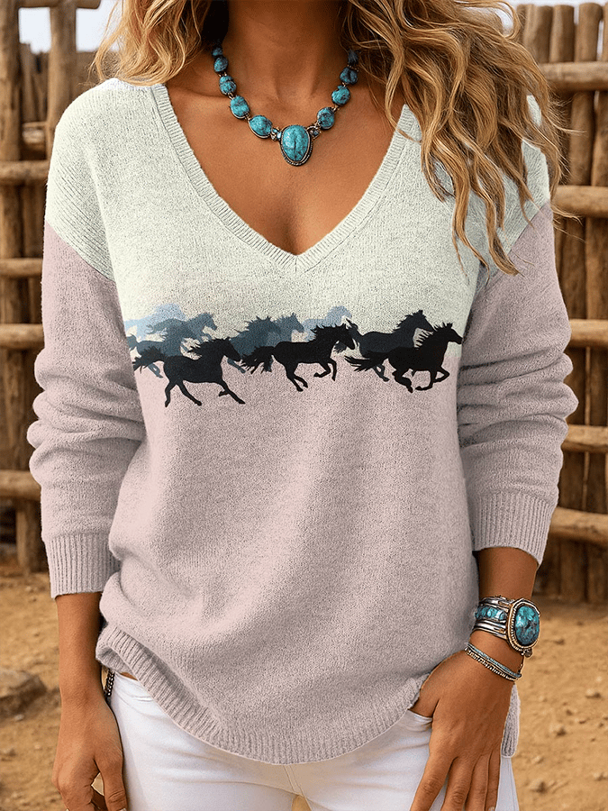 Women's Western Retro Pattern Print Long Sleeve Top