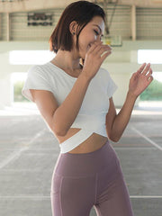 Wrap Solid Exposed Navel Sports Tees