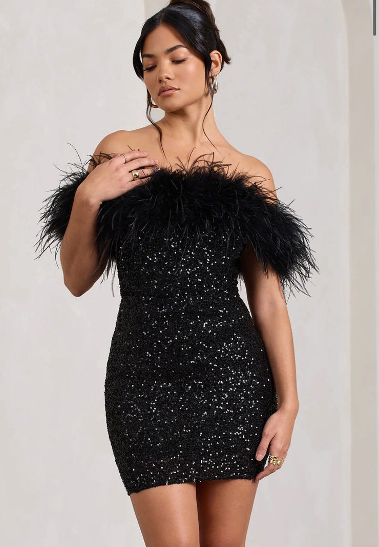 Feather sequined shiny dress mini dresses