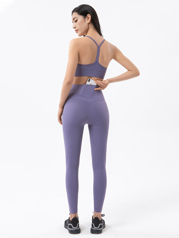 High-Waisted Pockets Solid Color Yoga Bottoms