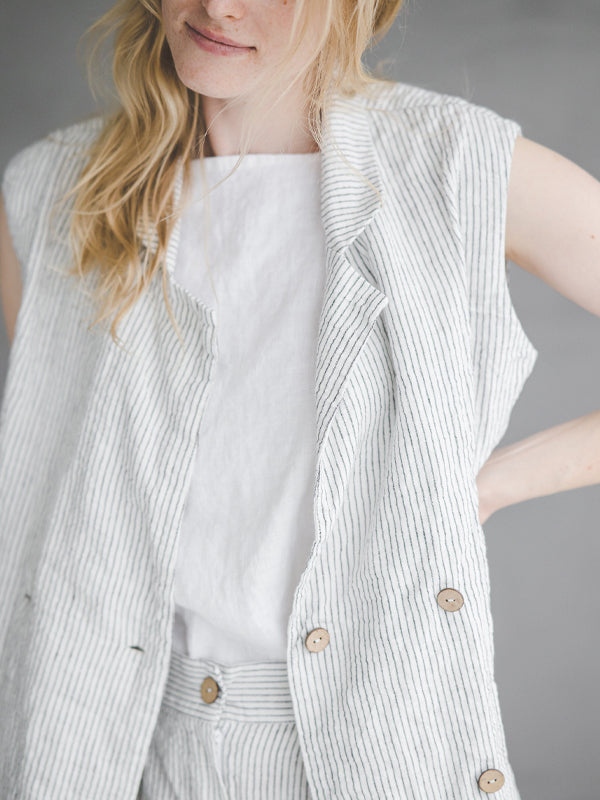 Cotton And Linen Striped Printed Vest