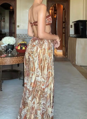 Sexy Bandeau Printed Hollow Satin Dress