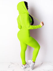 Casual Solid Color Zipper Hooded Sports Suits