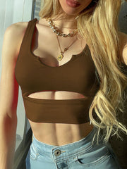 Skinny Wrap Hollow Solid Color Spaghetti-Neck Sports Bra