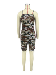 Camouflage Skinny Sleeveless Spaghetti-Neck Vest&Shorts Suits