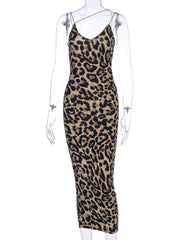 Skinny Wrap Leopard Snakeskin Printed Deep V-Neck Dresses