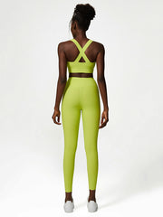 Solid Color Wrap Back Cross Bra&Leggings Suits