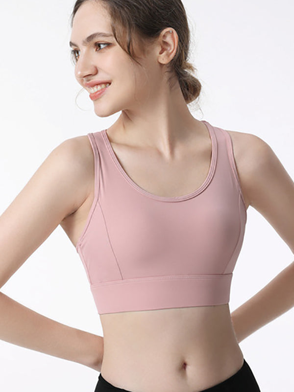 Wrap Hollow Solid Color Spaghetti-Neck Sports Bra