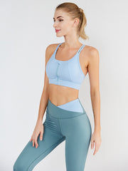 Contrast Color High-Waisted Back Cross Bra&Leggings Suits