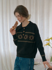 Norah Snowflake Jacquard Polo Fair Isle Knit Sweater