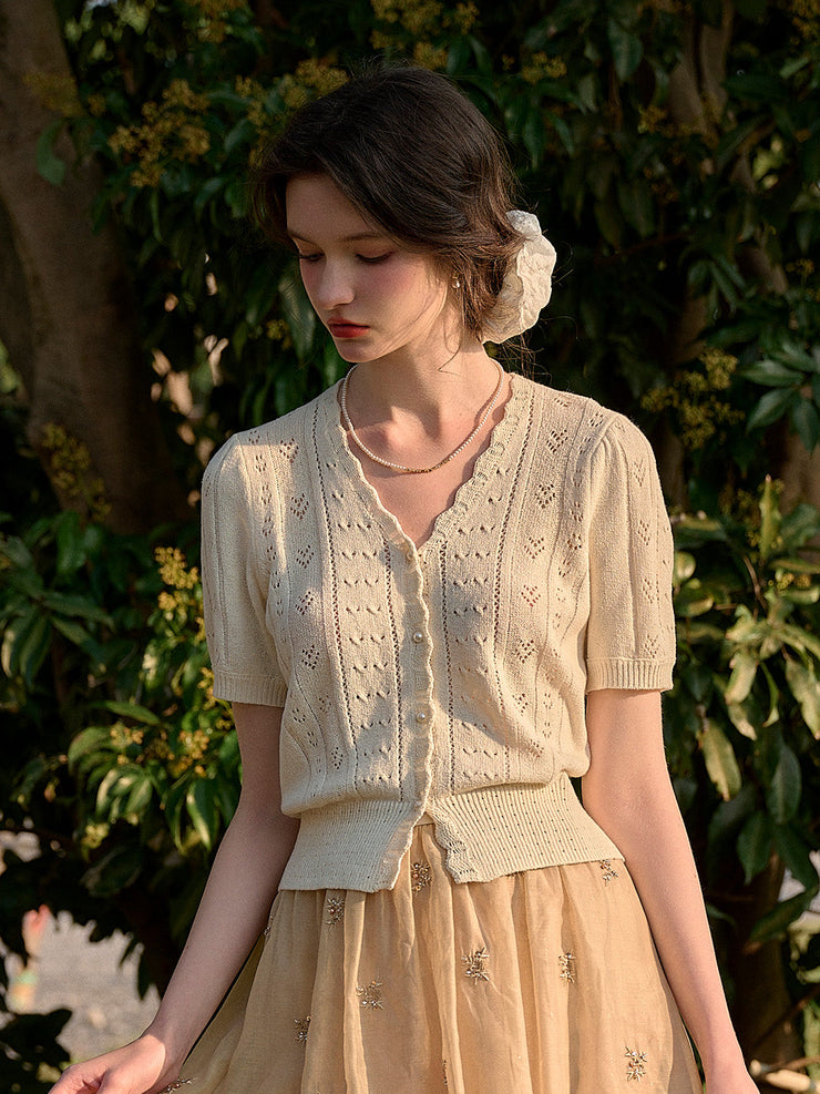 Amira Wave V-neck Cotton Knitted Cardigan