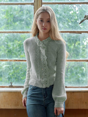 Lauren Wavy Collar Hollow Knit Cardigan
