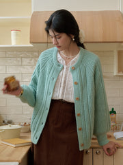 Destiny Round Neck Ribbed Wool Cardigan