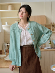 Destiny Round Neck Ribbed Wool Cardigan