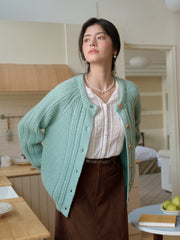 Destiny Round Neck Ribbed Wool Cardigan