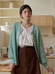 Destiny Round Neck Ribbed Wool Cardigan