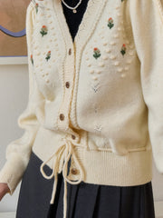 【Final Sale】Kira V-Neck Crochet Tie-Waist Wool Sweater