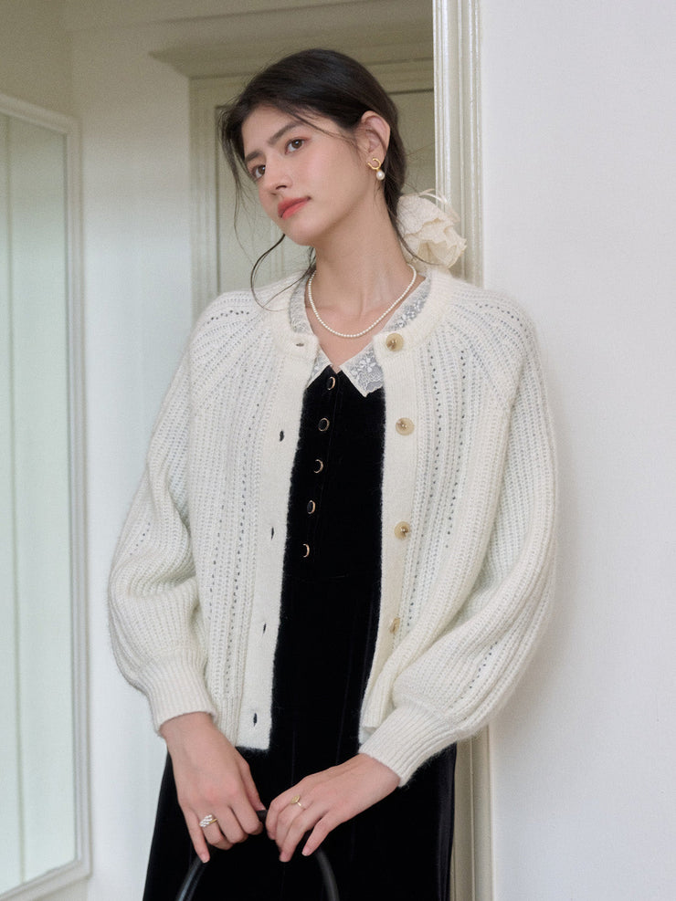 Destiny Round Neck Ribbed Wool Cardigan
