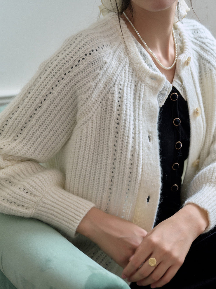 Destiny Round Neck Ribbed Wool Cardigan