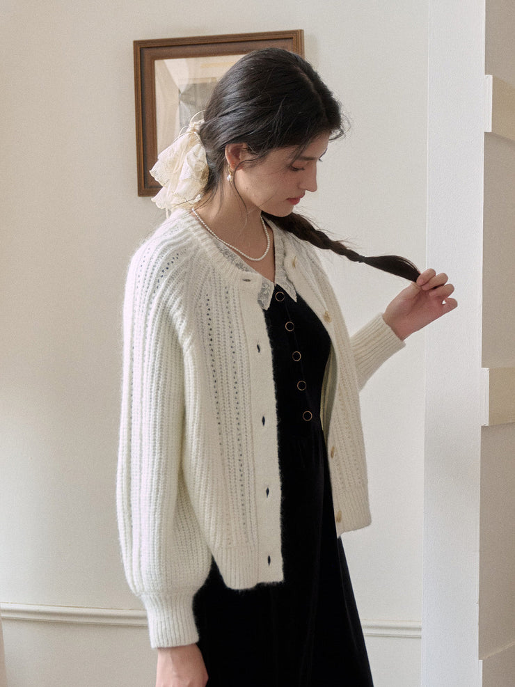 Destiny Round Neck Ribbed Wool Cardigan
