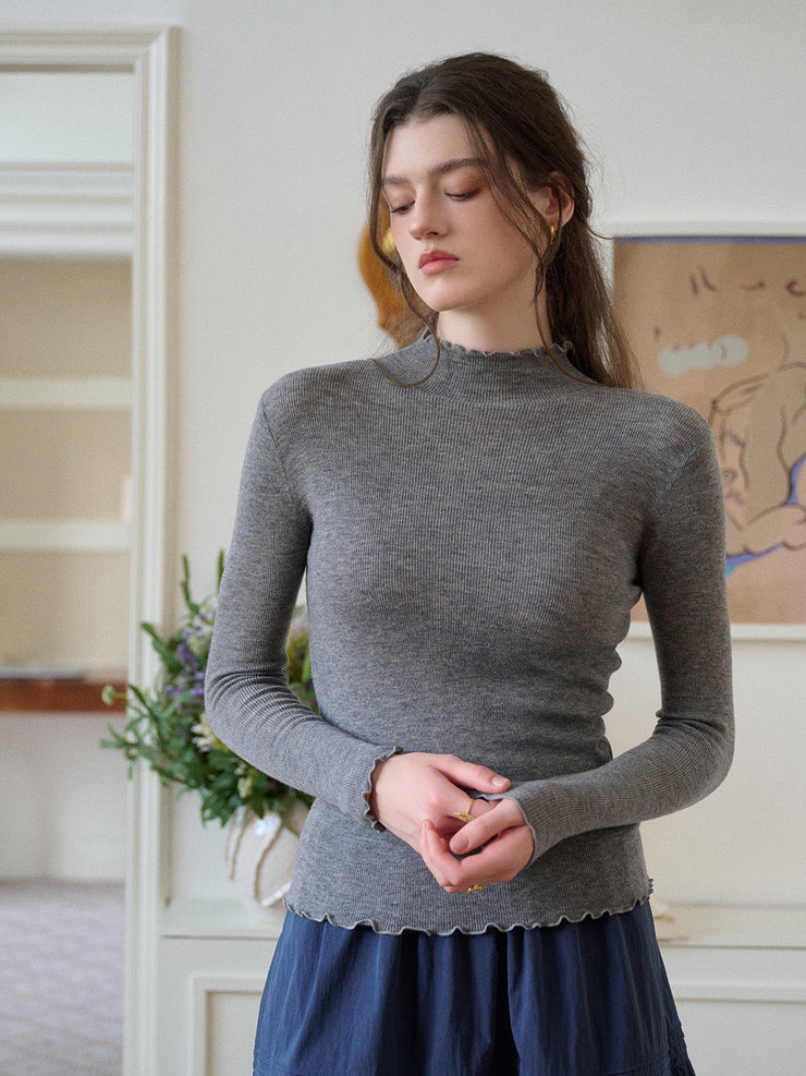 Amanda Ruffle Collar 100% Wool Sweater