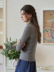 Amanda Ruffle Collar 100% Wool Sweater