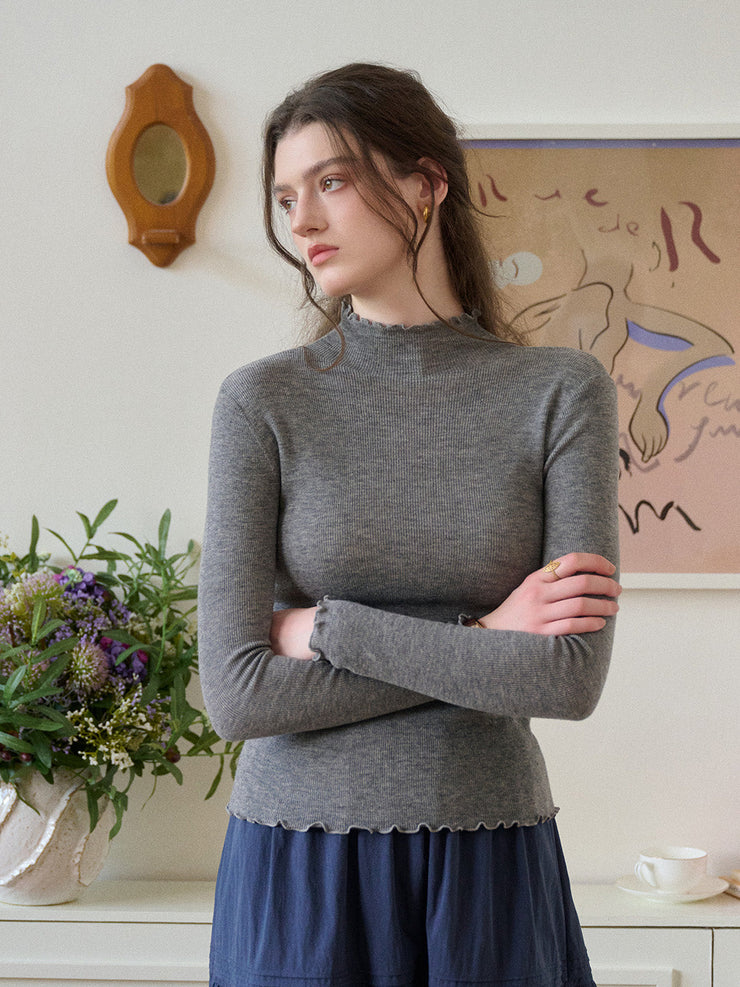 Amanda Ruffle Collar 100% Wool Sweater