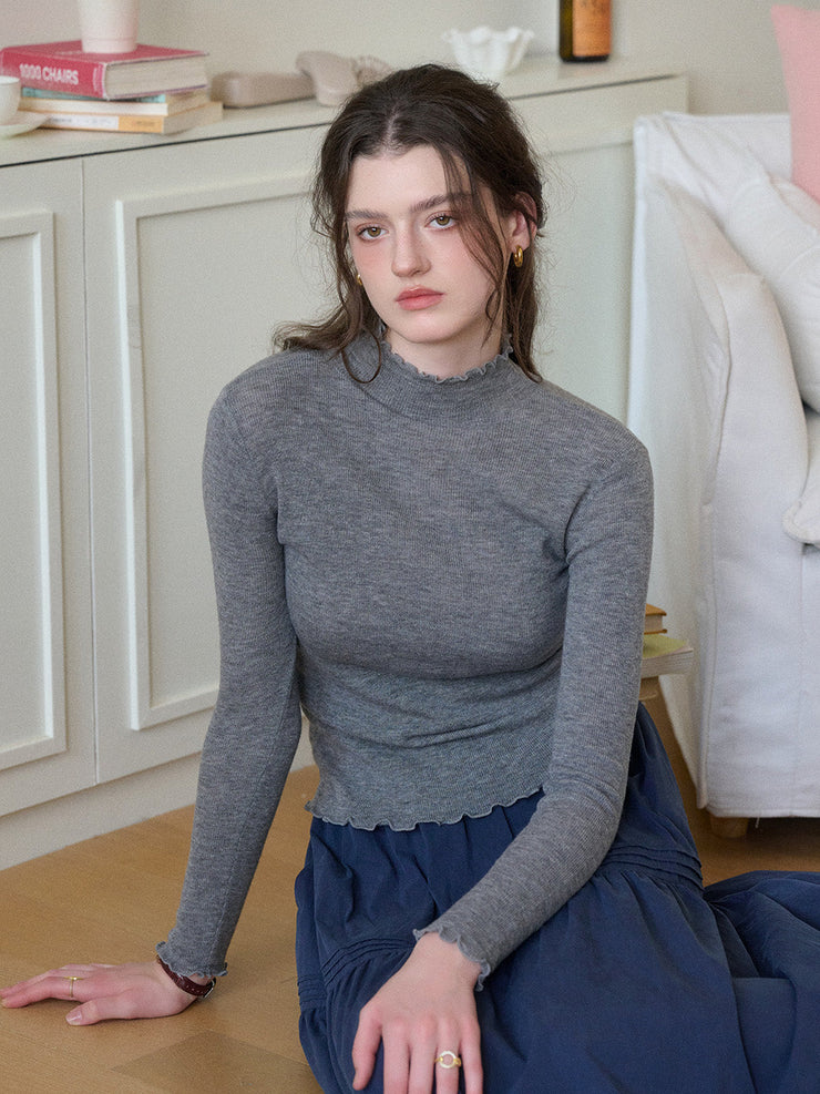 Amanda Ruffle Collar 100% Wool Sweater