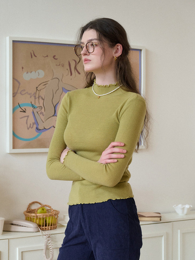 Amanda Ruffle Collar 100% Wool Sweater