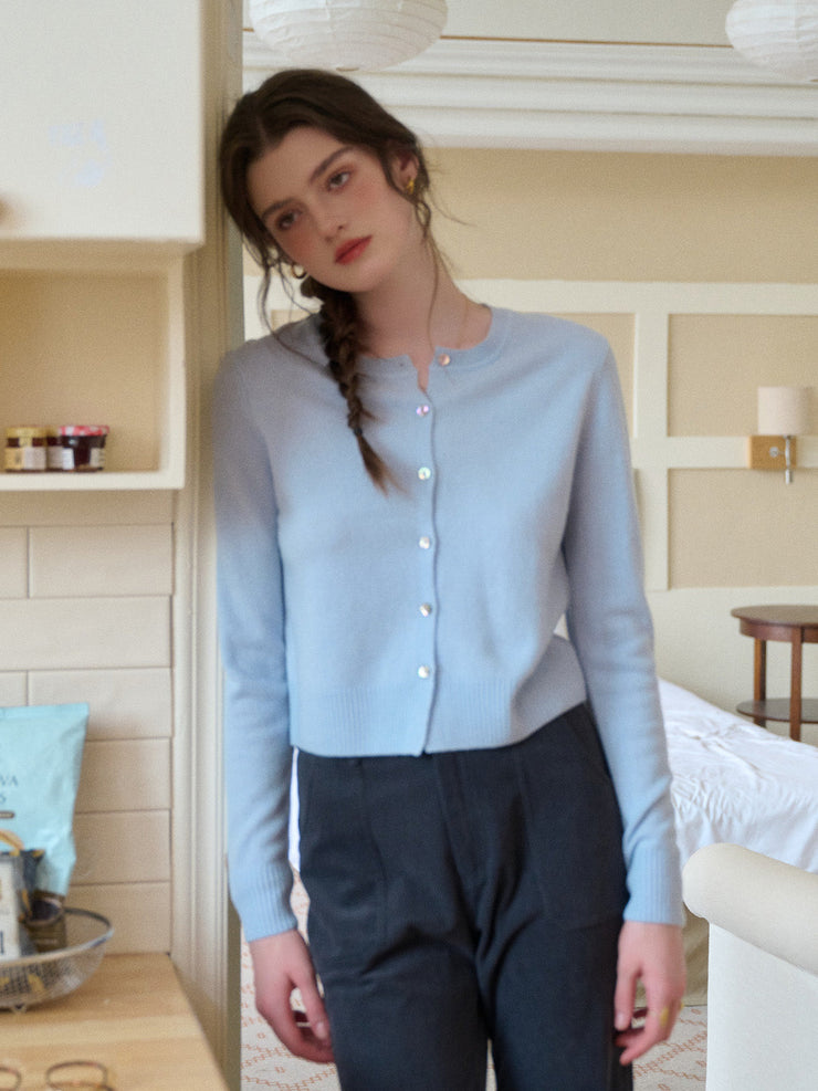 Dayana Round Neck 100% Wool Cardigan