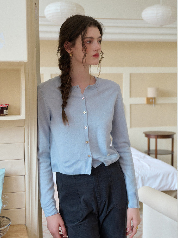 Dayana Round Neck 100% Wool Cardigan