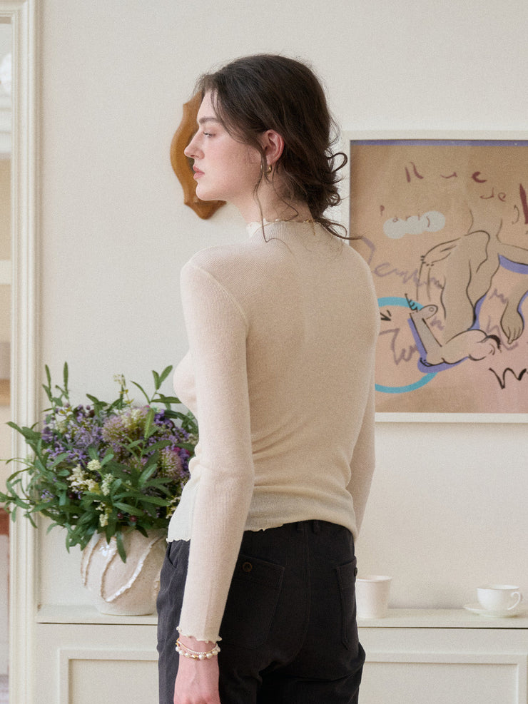 Amanda Ruffle Collar 100% Wool Sweater