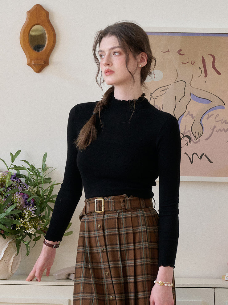 Amanda Ruffle Collar 100% Wool Sweater