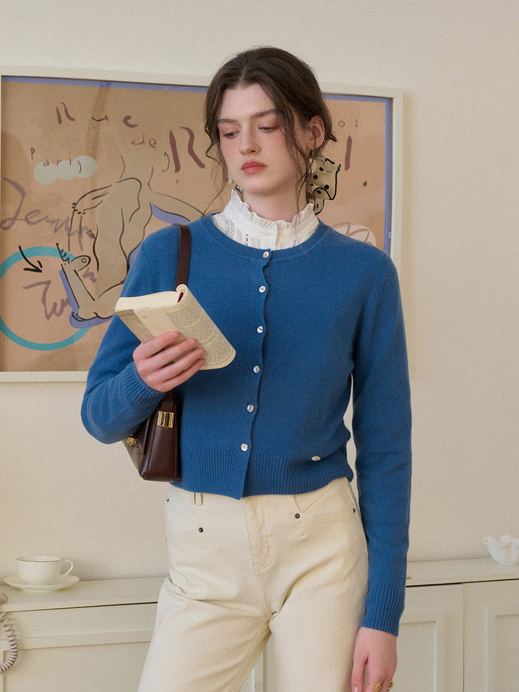 Dayana Round Neck 100% Wool Cardigan