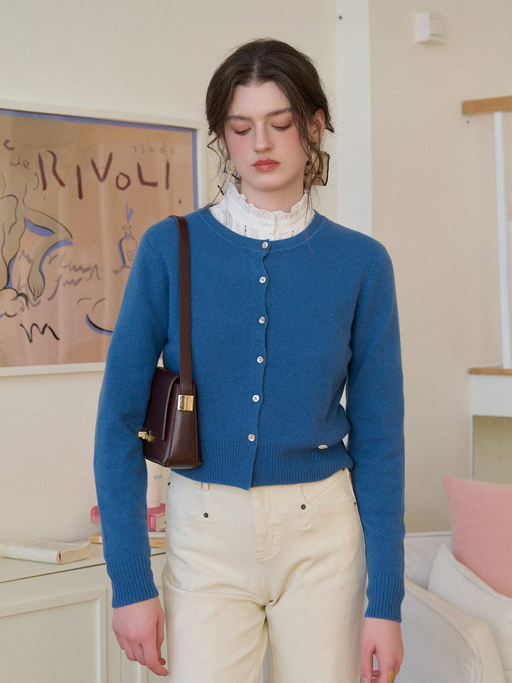 Dayana Round Neck 100% Wool Cardigan