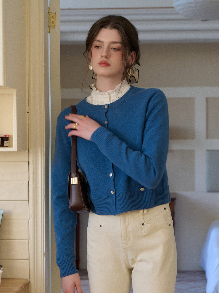 Dayana Round Neck 100% Wool Cardigan