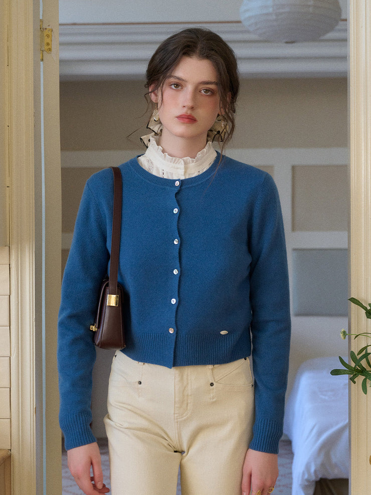 Dayana Round Neck 100% Wool Cardigan