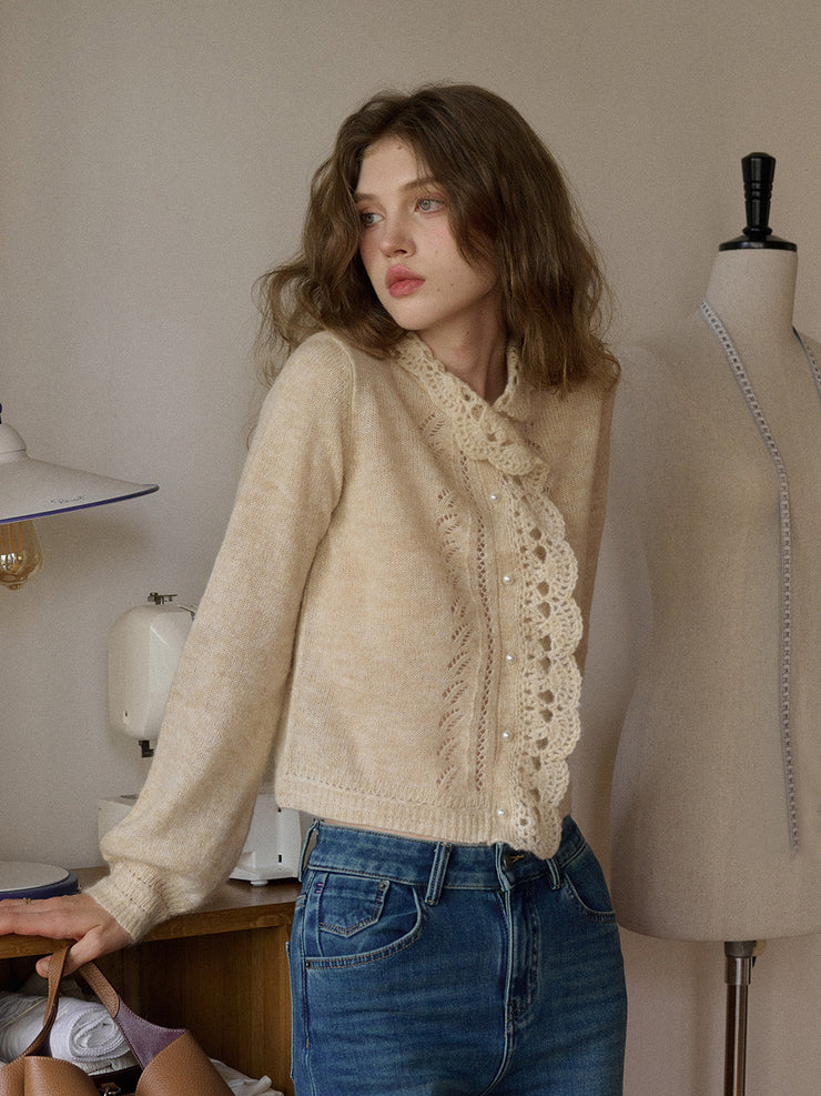 Lauren Wavy Collar Hollow Knit Cardigan