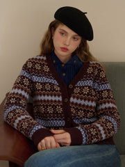 Scottie V-Neck Jacquard 100% Wool Cardigan