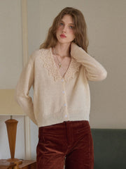 Charlee V-Neck Lace Embroidery Cardigan