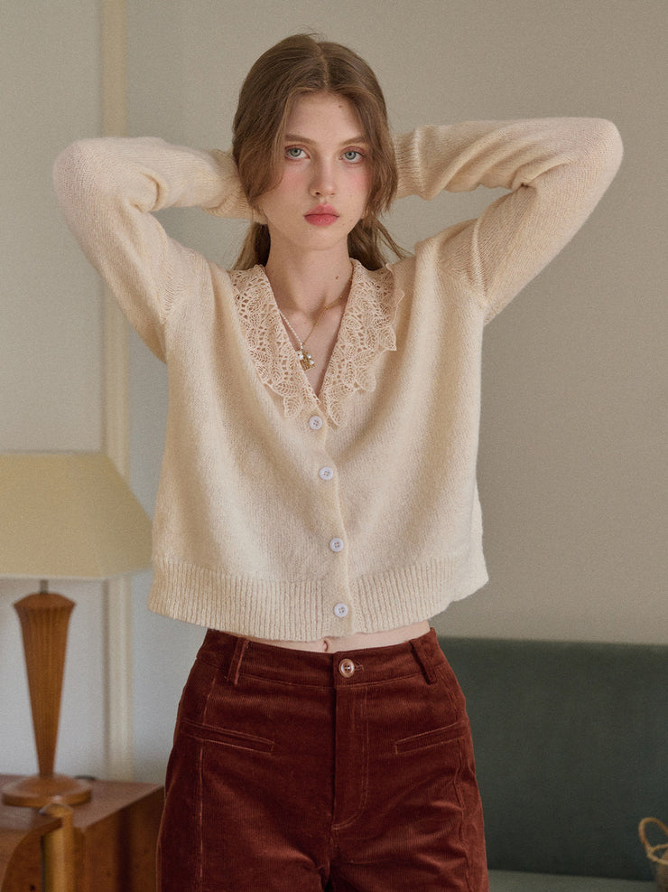 Charlee V-Neck Lace Embroidery Cardigan