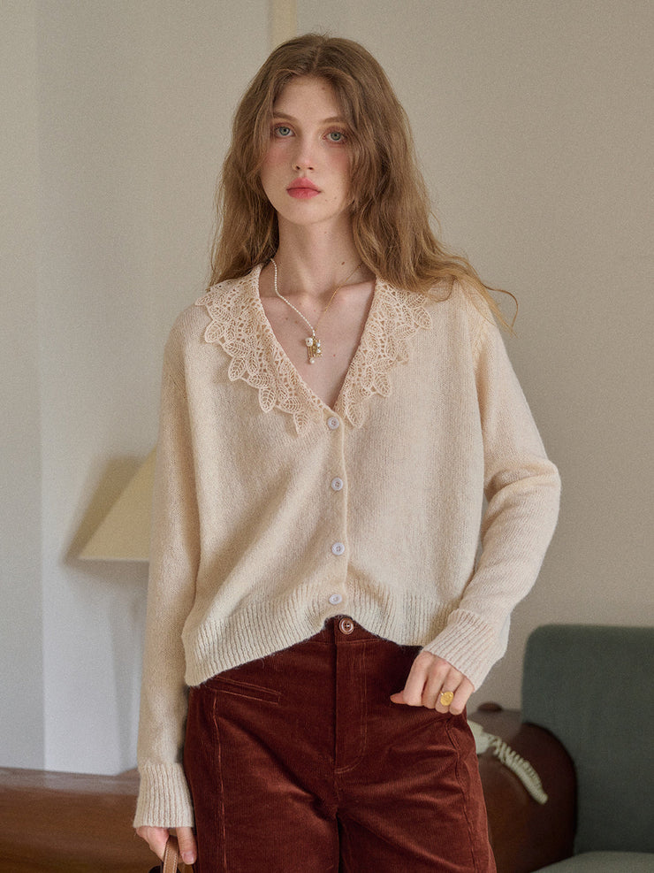 Charlee V-Neck Lace Embroidery Cardigan