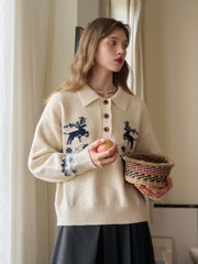 Violeta Polo Collar Jacquard Wool Sweater