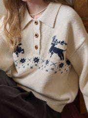 Violeta Polo Collar Jacquard Wool Sweater