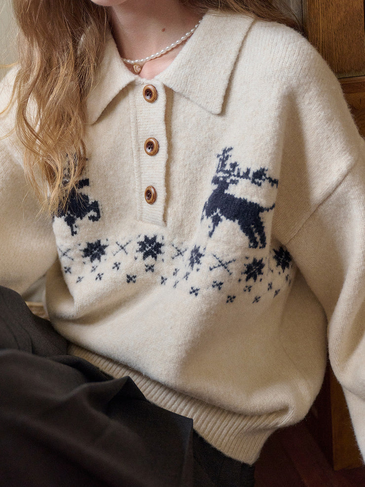 Violeta Polo Collar Jacquard Wool Sweater