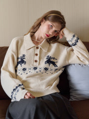 Violeta Polo Collar Jacquard Wool Sweater