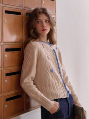 Marie Round Neck Crochet Wool Cardigan